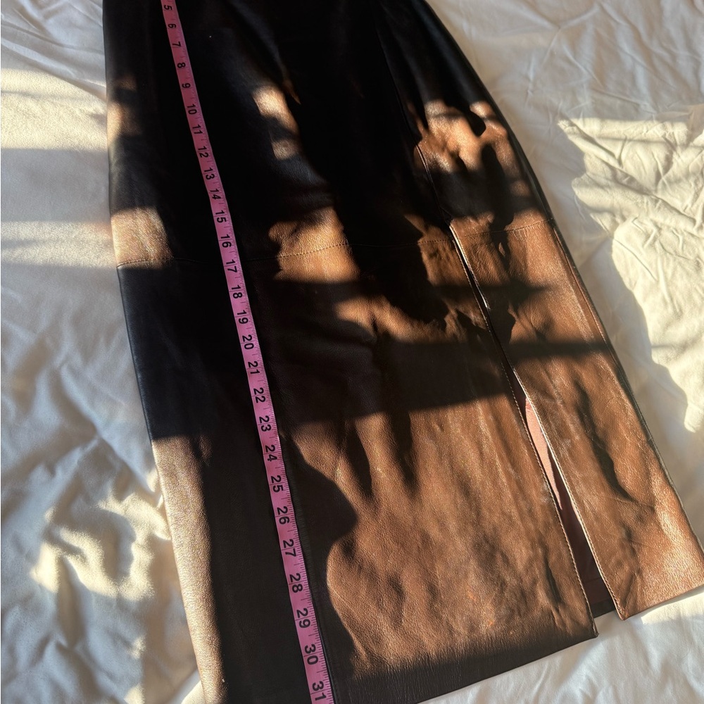 Women's 100% Leather Midi Skirt in Dark Brown - Picture 5 of 12